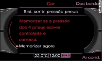 Ecrã: memorizar a pressão dos pneus